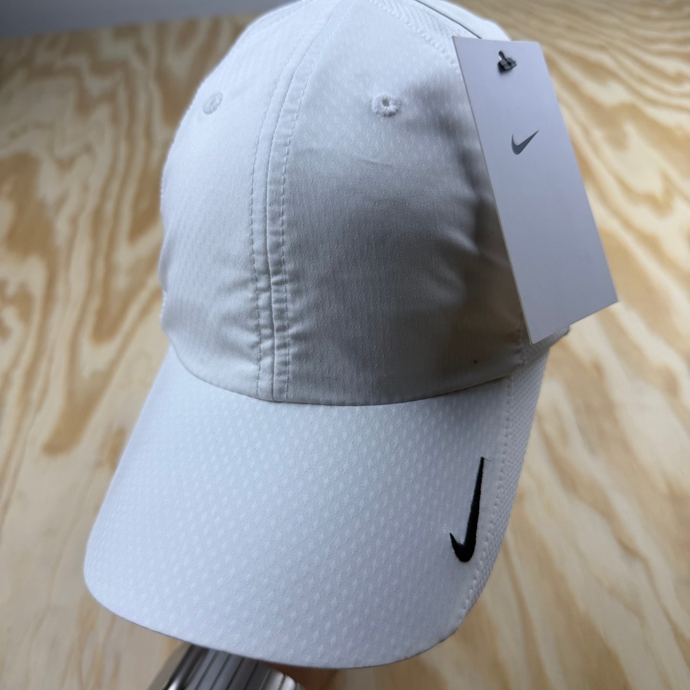 NEW-Nike Club Dri Fit Golf Running Hat White Logo Adjustable Performance Cap